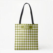 Olive Green Plaid Gingham Personalized