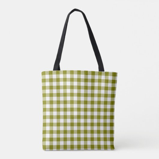 Olive Green Plaid Gingham Personalized Tasche (Rückseite)
