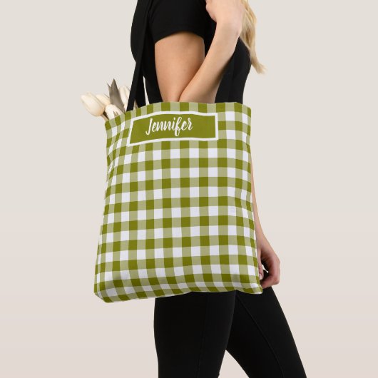 Olive Green Plaid Gingham Personalized Tasche (Von Nahem)