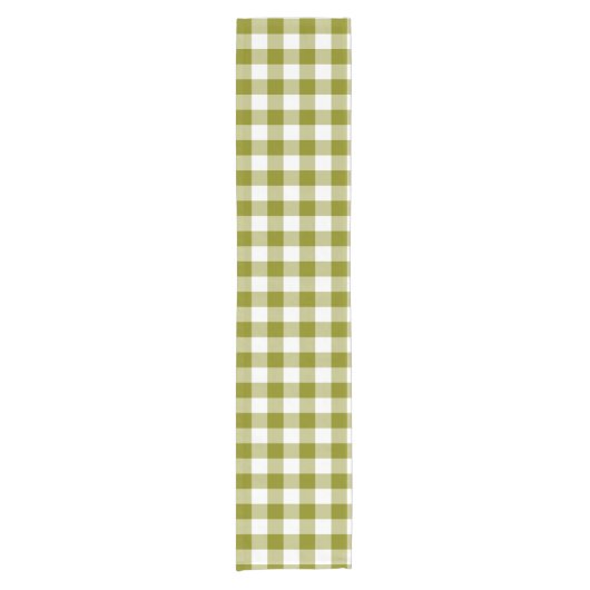 Olive Green Plaid Gingham Table Runner Kurzer Tischläufer (Vorderseite)