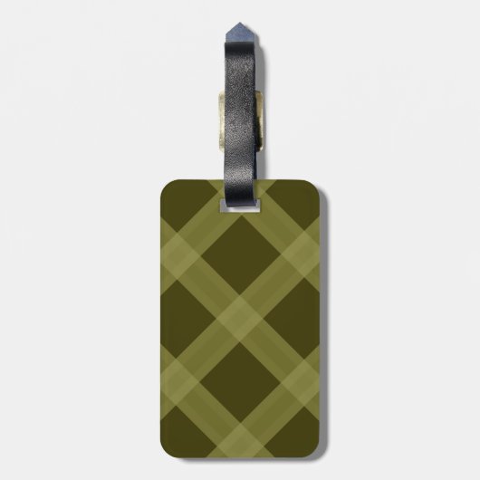 Olive Green Plaid Muster Gepäckmarke Gepäckanhänger (Rückseite vertikal)