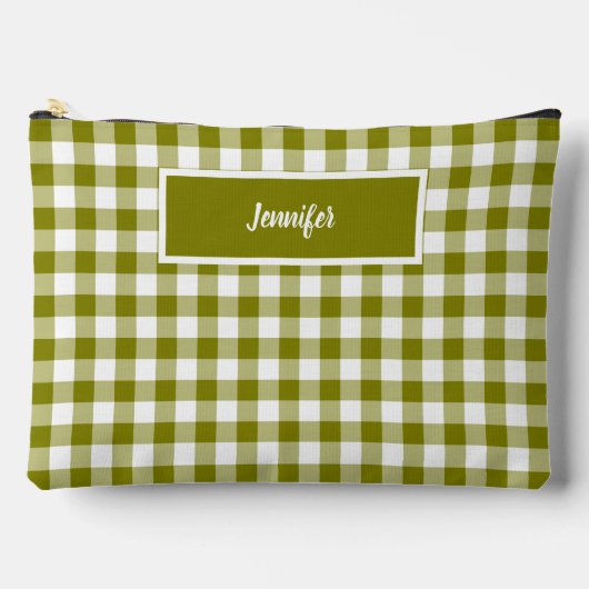 Olive Green Plaid Personalized Zubehörtasche (Vorderseite)