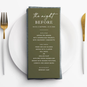 Olive Green Probe Dinner Rustikale Nacht vorher Menükarte