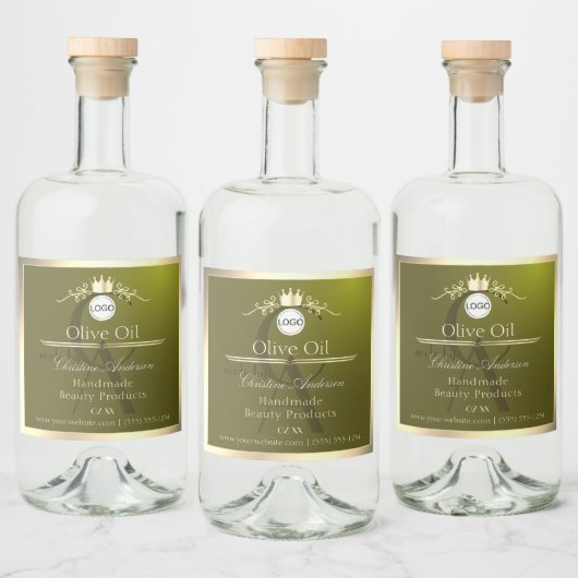 Olive Green Product Label Gold Frame Logo Monogram Alkoholflaschenetikett (Flaschen)