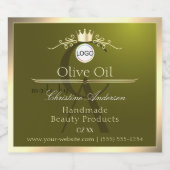 Olive Green Product Label Gold Frame Logo Monogram Alkoholflaschenetikett (Einzelnes Label)