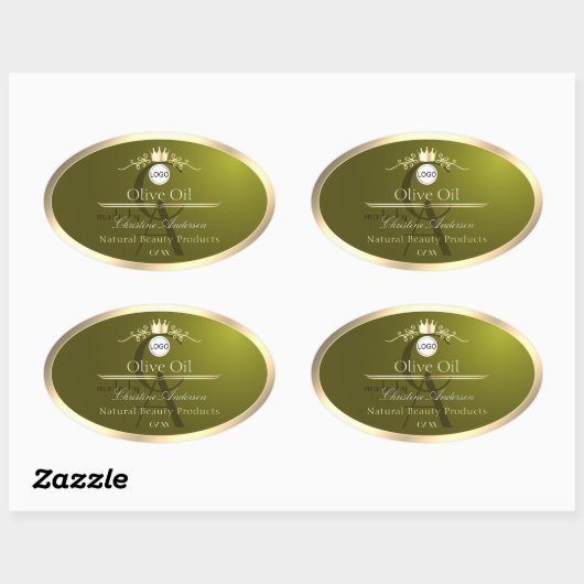 Olive Green Product Label Gold Frame Logo Monogram Ovaler Aufkleber (Blatt)