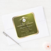 Olive Green Product Label Gold Frame Logo Monogram Quadratischer Aufkleber (Umschlag)