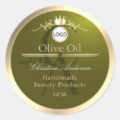 Olive Green Product Label Gold Frame Logo Monogram Runder Aufkleber (Vorderseite)