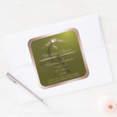 Olive Green Product Label Rose Gold Frame Monogram Quadratischer Aufkleber (Umschlag)