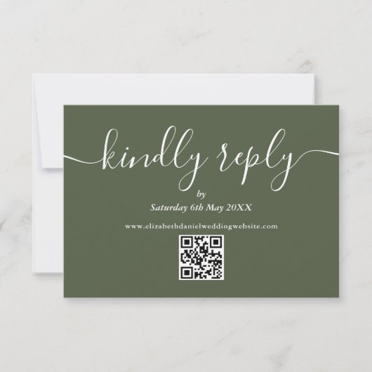 Olive Green QR Code Elegant Script Kindly Antwort (Vorderseite)