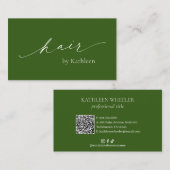 Olive Green QR Code Elegante Haar Stylist Modernst Visitenkarte (Vorne/Hinten)