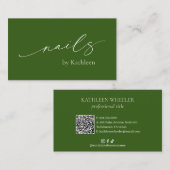 Olive Green QR Code Elegante Nail Salon Moderne Visitenkarte (Vorne/Hinten)
