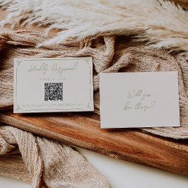 Olive Green QR Code Hand Written Drawn Wedding RSVP Karte