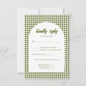 Olive green Retro Minimalist Checker Arch Wedding RSVP Karte (Vorderseite)