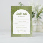 Olive green Retro Minimalist Checker Arch Wedding RSVP Karte (Stehend Vorderseite)