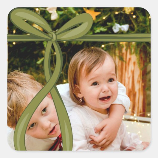 OLIVE GREEN RIBBON BOW FOTO QUADRATISCHER AUFKLEBER (Vorderseite)