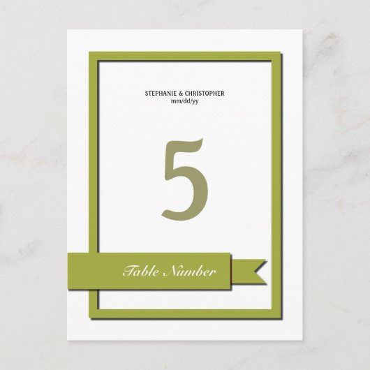 Olive Green Ribbon Tischnummer (Vorderseite)