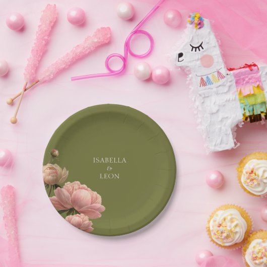 Olive Green & Rose Wedding Pappteller (Party)