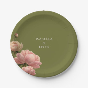 Olive Green & Rose Wedding Pappteller