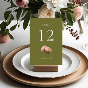 Olive Green   Rose Wedding Tischnummer Card