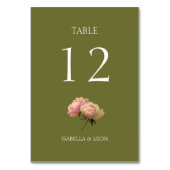 Olive Green | Rose Wedding Tischnummer Card (Vorderseite)