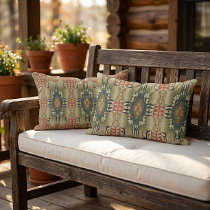 Olive Green Rust Orange Taupe Beige Tribal Art Kissen Für Draußen