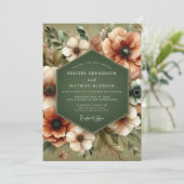 Olive Green Rustic Bloom Wedding Einladung (Stehend Vorderseite)