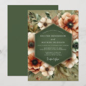 Olive Green Rustic Bloom Wedding Einladung (Vorne/Hinten)
