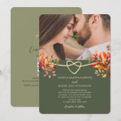 Olive Green Rustic Fall Foto Hochzeit Einladung (Vorne/Hinten)