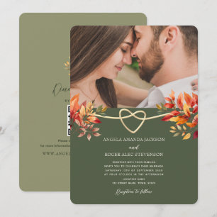 Olive Green Rustic Fall Foto Hochzeit Einladung