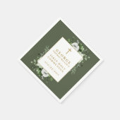 Olive Green Rustic Floral First Heilige Kommune Serviette (Ecke)
