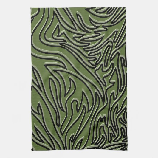 Olive Green, Sage Green & Black Modern Abstrakt Geschirrtuch (Vertikal)