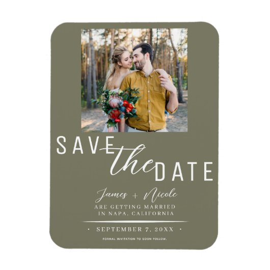 Olive Green Save the Date Foto Wedding Magnet (Vertikal)