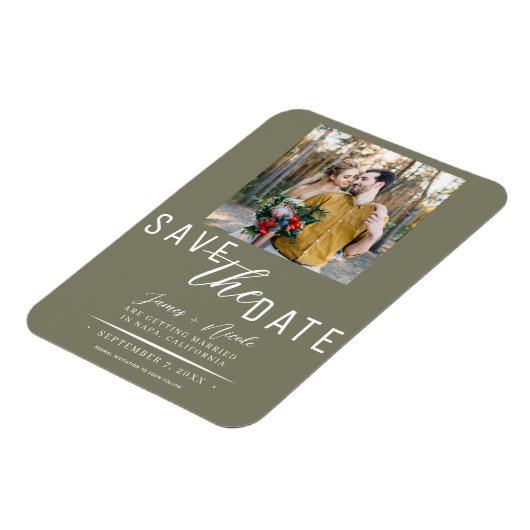Olive Green Save the Date Foto Wedding Magnet (Linke Seite)