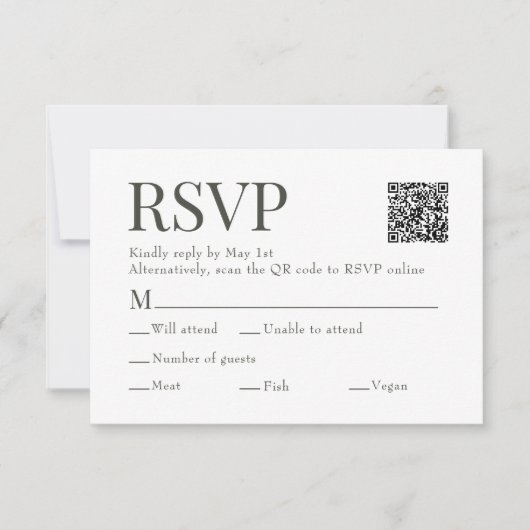 Olive Green Scan QR Code Meal Choice Hochzeit RSVP Karte (Vorderseite)