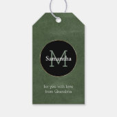 Olive Green Schwarz-weiß Gold Monogram Christmas Geschenkanhänger (Vorderseite)