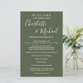 Olive Green Script Guest Wedding Weekend Program (Stehend Vorderseite)