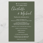 Olive Green Script Guest Wedding Weekend Program (Vorderseite)