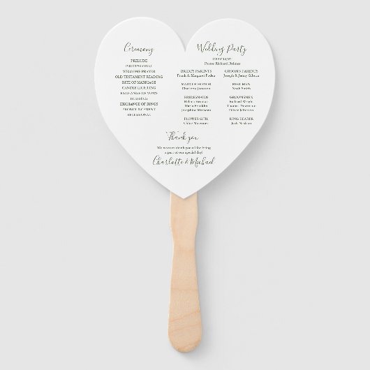 Olive Green Script Wedding Program Heart Fächer (Rückseite)