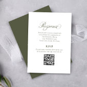 Olive Green Script Wedding RSVP QR Code Card Begleitkarte