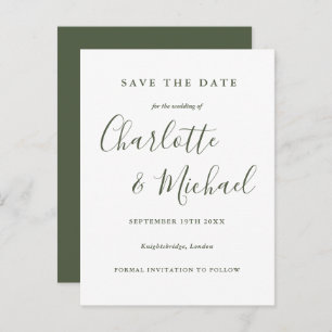 Olive Green Script Wedding Save the Date Postcard Postkarte