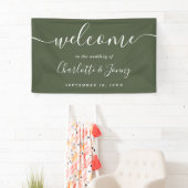 Olive Green Script Wedding Willkommen Banner (Insitu)