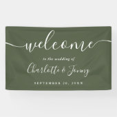 Olive Green Script Wedding Willkommen Banner (Horizontal)