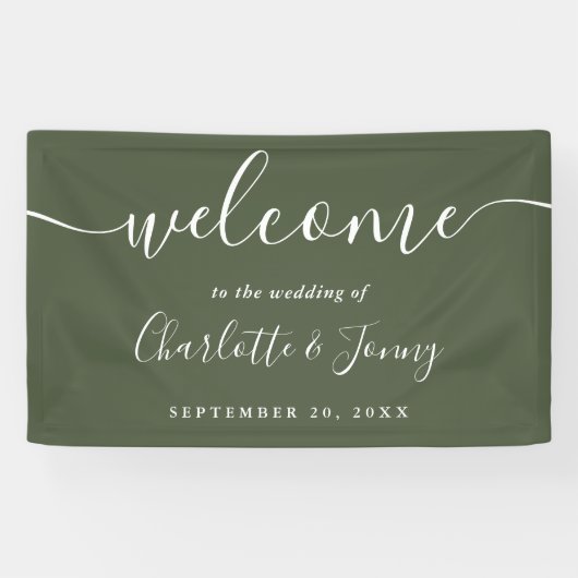 Olive Green Script Wedding Willkommen Banner (Horizontal)