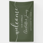 Olive Green Script Wedding Willkommen Banner (Vertikal)