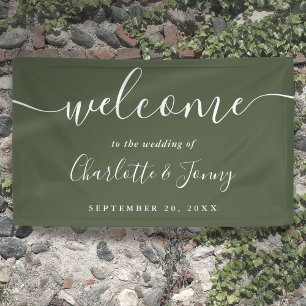 Olive Green Script Wedding Willkommen Banner