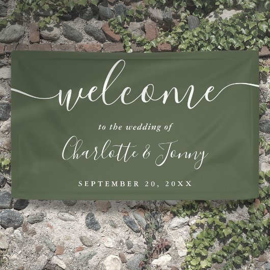 Olive Green Script Wedding Willkommen Banner