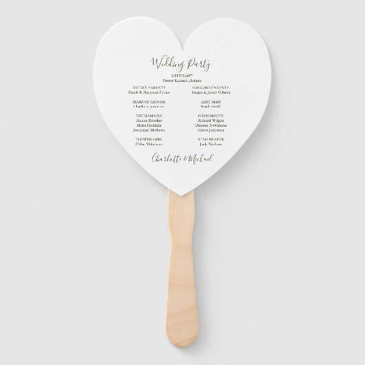Olive Green Script Wedding Zeremonie Herz Fächer (Rückseite)