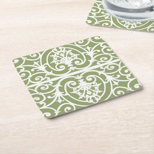 Olive Green Scrollings Muster Rechteckiger Pappuntersetzer (angewinkelt)