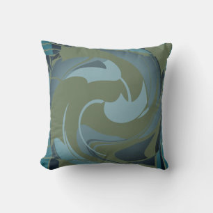 Olive Green Seafoam Grau Abstrakte Blume wirbeln Kissen
